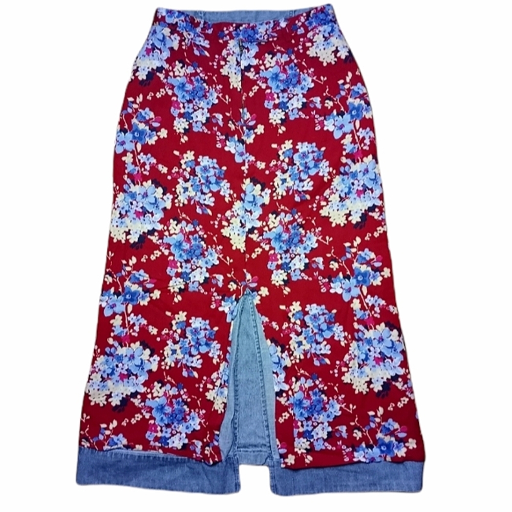 Homemade Denim and Floral Reversible Skirt